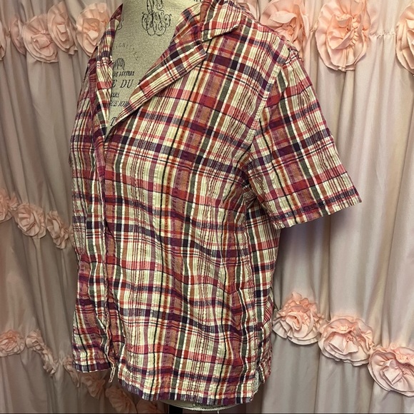 Gloria Vanderbilt Plaid Button Down Short Sleeve Shirt - Picture 4 of 7